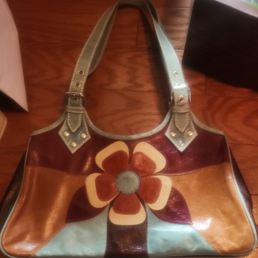 Isabella Fiore Blue and Brown Retro Shoulder Bag